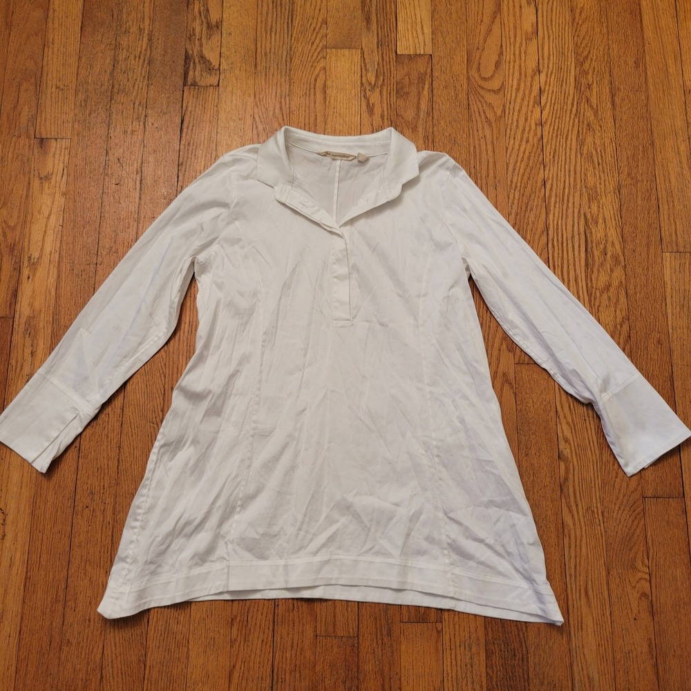 Softโ Surroundings PXS Tunic White Cotton Stretch Split Cuff Academia Coastal
